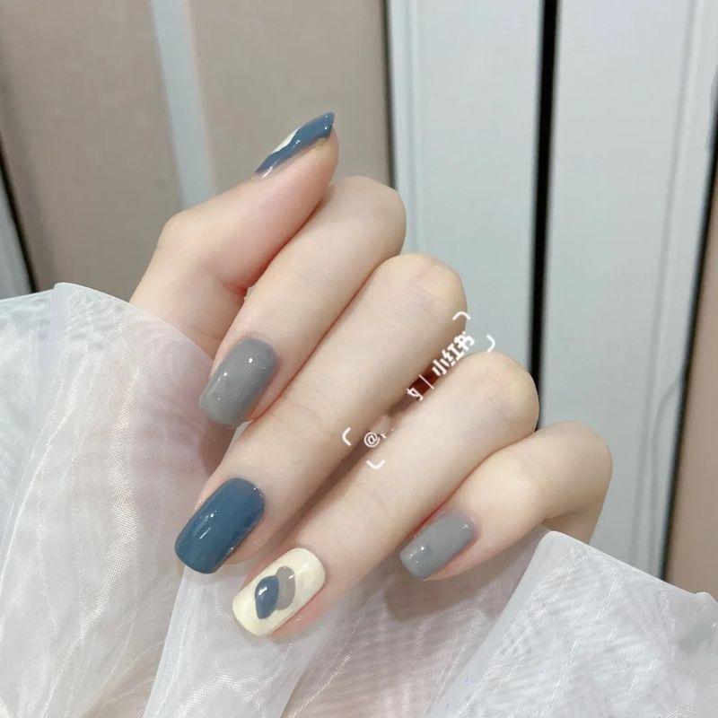 

Наклейки для ногтей ручной работы, готовый продукт, классный белый цвет, в стиле инс, норкор, граффити, наклейки для ногтей, доступны для беременных женщин M medium rectangular haze blue Ins Wind graffiti