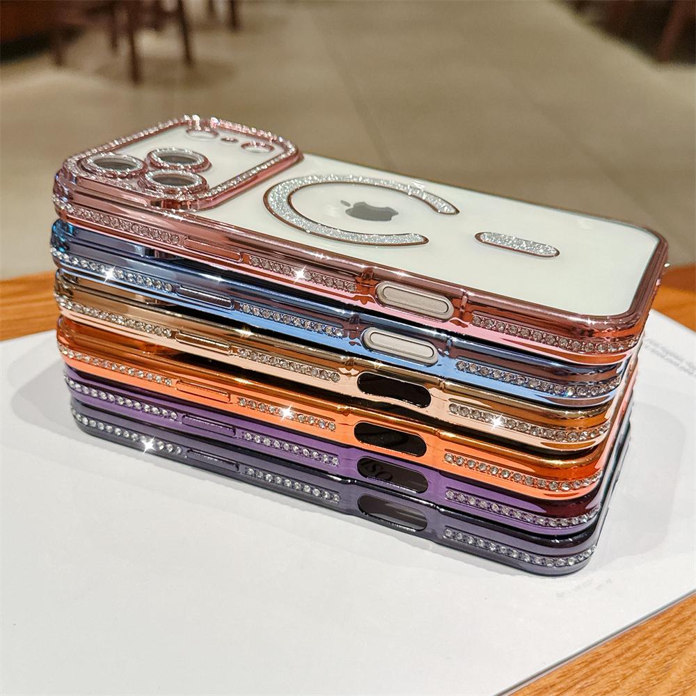 Bling Crystal Lens Film Transparent Case For iPhone 17 16 15 14 13 12 11 Pro Max Plus 17Air 16e Magnetic Wireless Charging Cover