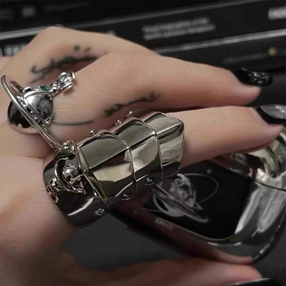Willa Punk Style Adjustable Saturn Armor Ring - Multi-Layer, Movable, Four-Section Design.