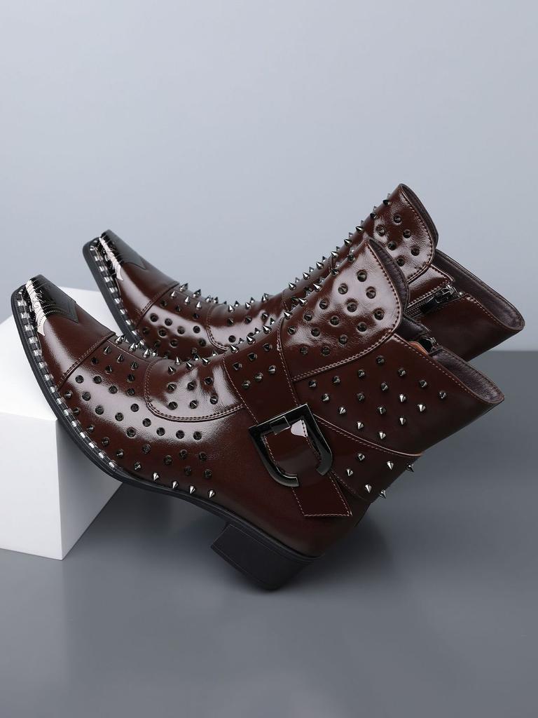 Punk Men'S Leather Boots Rivet Pointed Buckle Personalized Luxury Shoes For Man Chelsea Boots