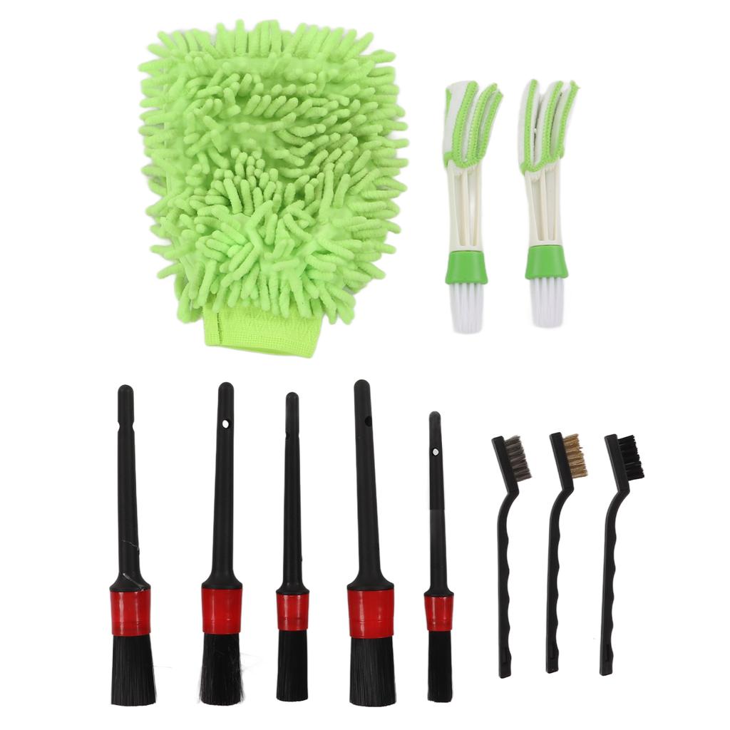 11PCS Car Cleaning Detailing Brush Set Interior Exterior Plastic for Wheels Windshield Wipers Window GlassGreen