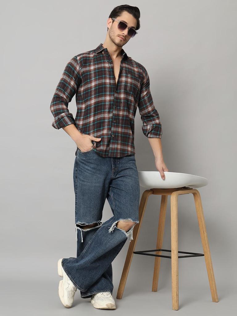 Bigreams Men's Yarn-Dyed 100% Cotton Slim Fit Checkered Flannel Shirt For Full Sleeve Shirt
