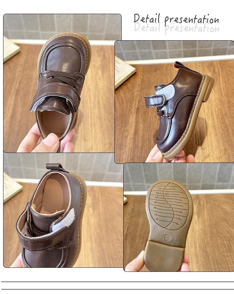 Scarpe Primi Passi in Pelle Stile Britannico Unisex per Bambini con Suola in Gomma