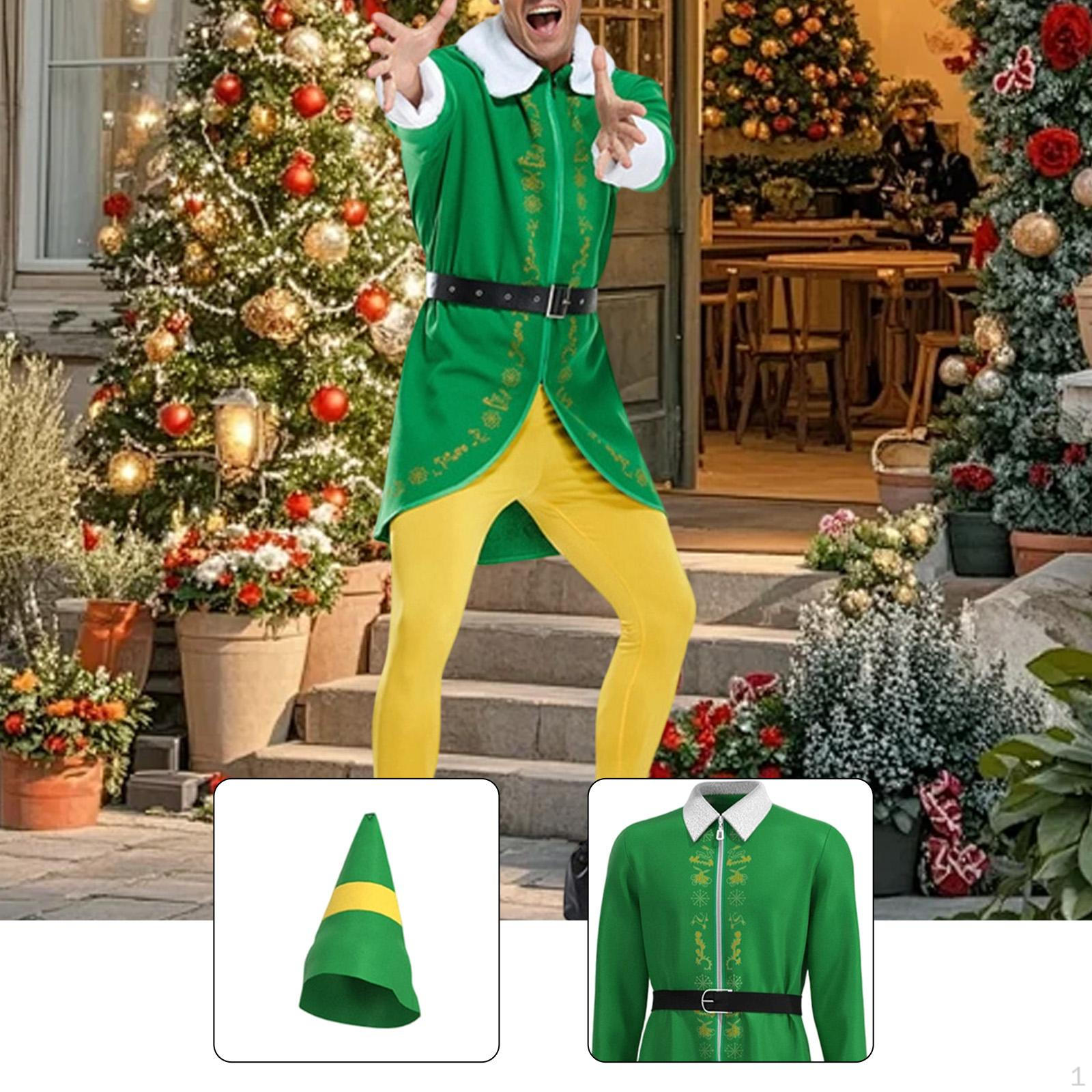 

Взрослый костюм рождественского эльфа пальто брюки ремень шляпа бахилы для выступления XS