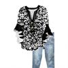 Tops For Women Cute Button V Neck 3/4 Sleeve Blouses Print Top Casual Shirts