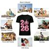 2026 New Year Pink Crochet Style Number Apple Print Casual Top Pure cotton T-shirt