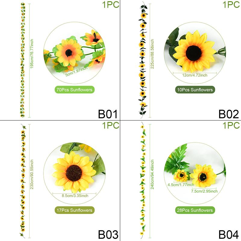 Artificial Sunflower Flower Vine Silk Fake Plant Rattan Garland For Wedding Arch Home Garden Decoration DIY Wall Hanging Wreath