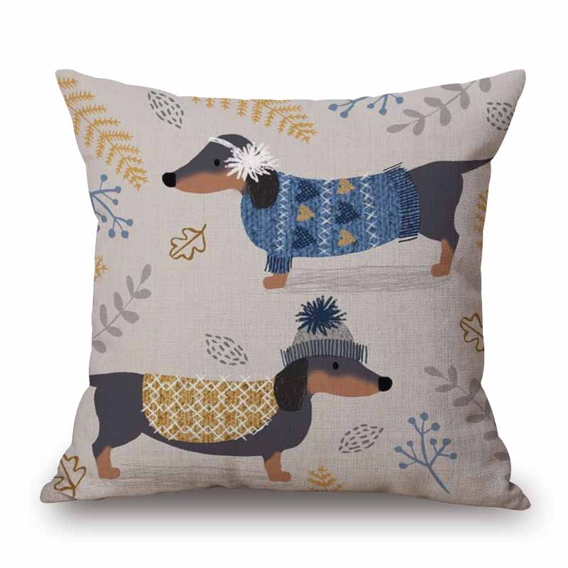 Hand Painting Dachshund Posters Cushion Covers Rose Flower Sausage Dog Keep Calm And Hug Pillowcase Decorative Pillows For Sofa