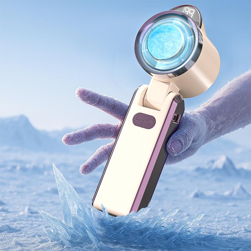 Foldable Portable Neck Hanging Fan with Digital Display and High-Speed Cooling Ice Pack