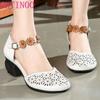 Fashion GKTINOO Genuine Leather Women Sandals Summer Shoes 5CM High Heels Retro Women Shoes 2025 Hollow Out Sandals