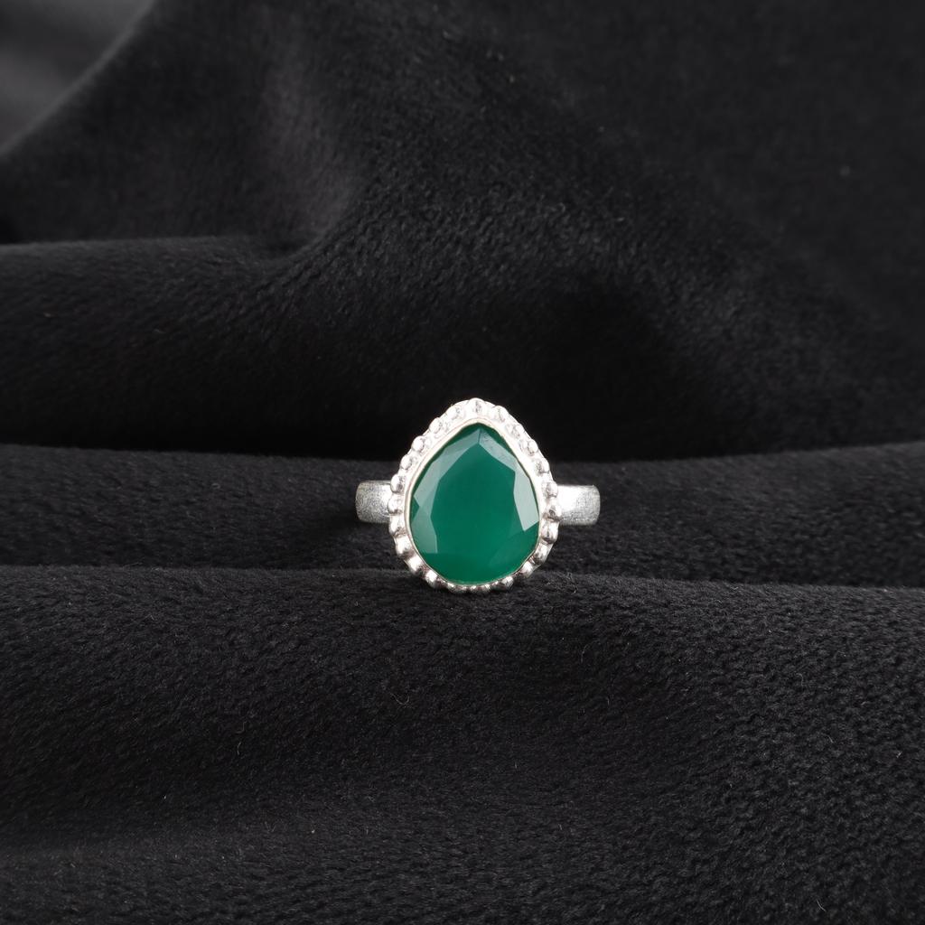 Green Onyx Gemstone 925 Sterling Silver Jewelry Handmade Pear Design Ring For Wife RR-77-17