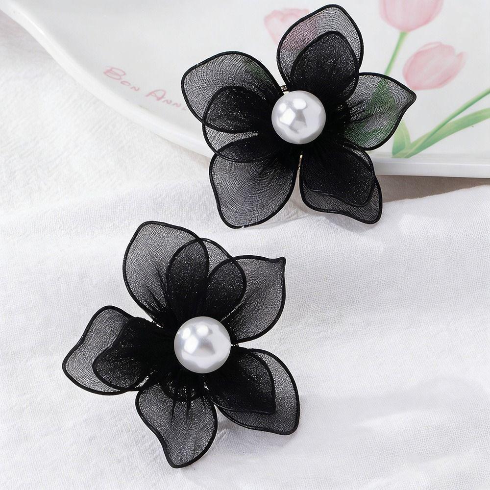 Mesh Petal Stud Earrings Fabric Women's Fashion Earrings Gifts Pearl Geometric Earring