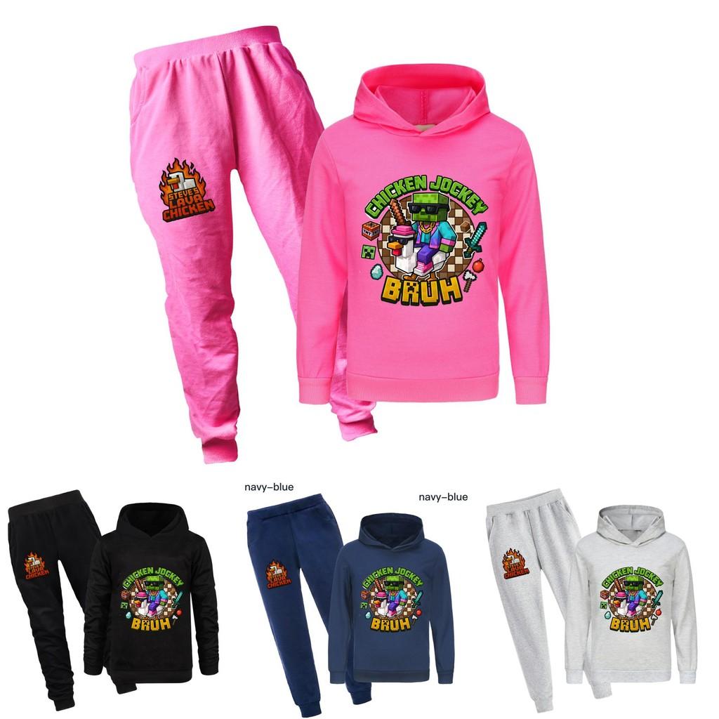 Dětská mikina s kapucí a kalhoty Minecraft Chicken Jockey Dětský kreslený set Bavlněná látka Pro běžné zimní nošení