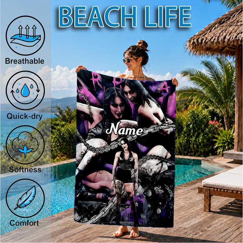 Custom Name Rhea Ripley wrestling Beach Towel Microfiber Beach Towel, Lightweight and Quick-Dry, for Summer Travel, Swimming Pool Gift