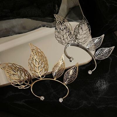1 Pièce Manchette d'Oreille Elfique Chic Feuille Creusée Zircon Feuille Cosplay Boucles d'Oreille Clip Fée pour Femmes Filles Bijoux Manchette d'Oreille de Mariage