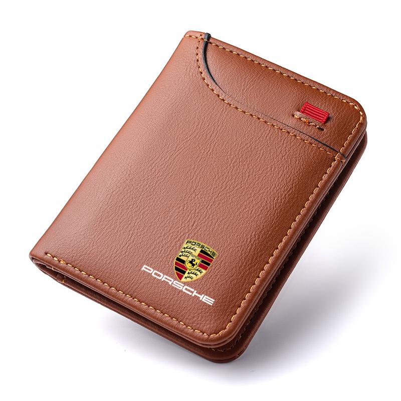 Auto-Emblem Premium Leder Geldbörse Kreditkartenetui Tragbare Kleine Geldbörse Für Porsche 911 Cayenne 918 Pajun 718 Panamera Macan
