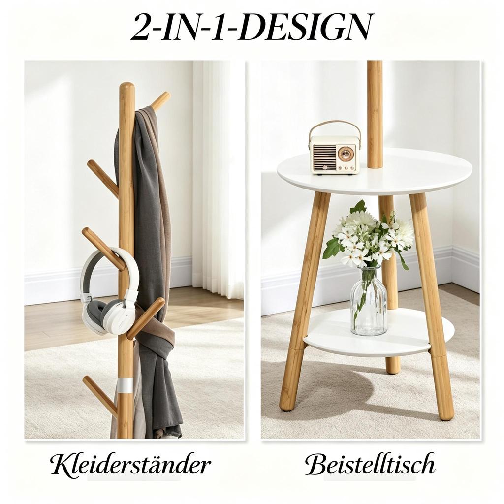 Modern Standing Coat Tree with Round Shelf and Vertical Hook Arrangement, Elegant Hallway Stand, Multifunctional Clothes Rack