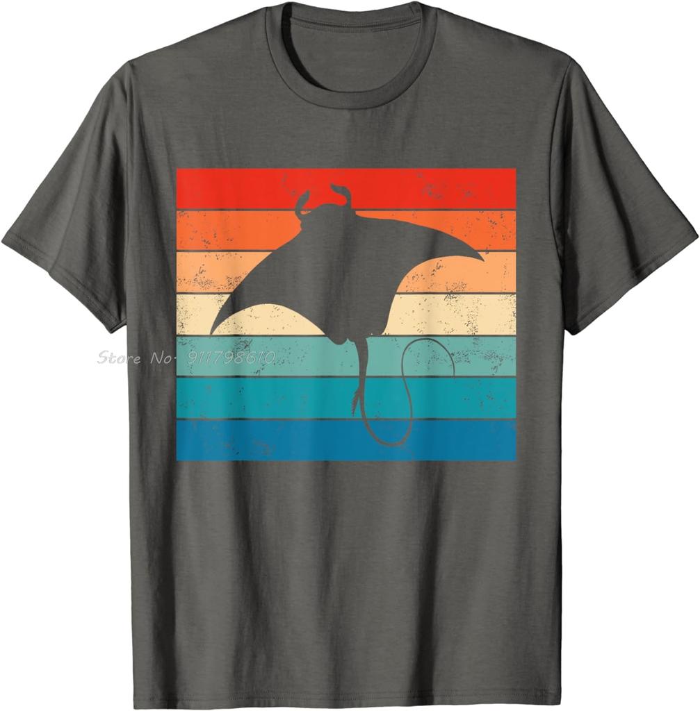 Cotton Tshirt New Marine Animal Scuba Diving Stingray Retro Manta Ray Unisex Tops Tees Summer Men's Clothing Oversized T-shirt
