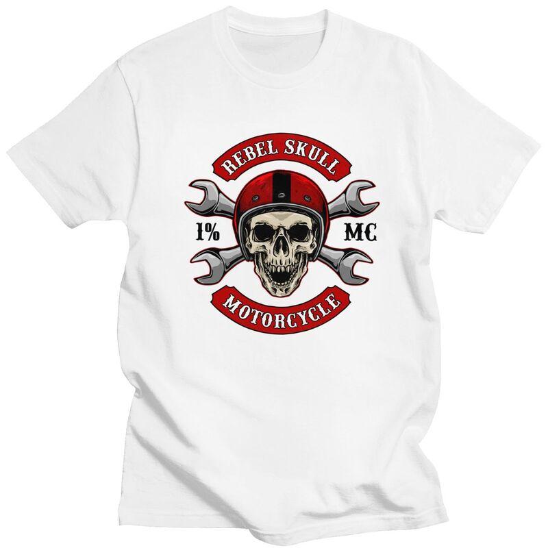 Custom Rock Biker Skull And Crossbones T Shirt for Men Pure Cotton Tshirt Casual Tees Tshirt Loose Fit