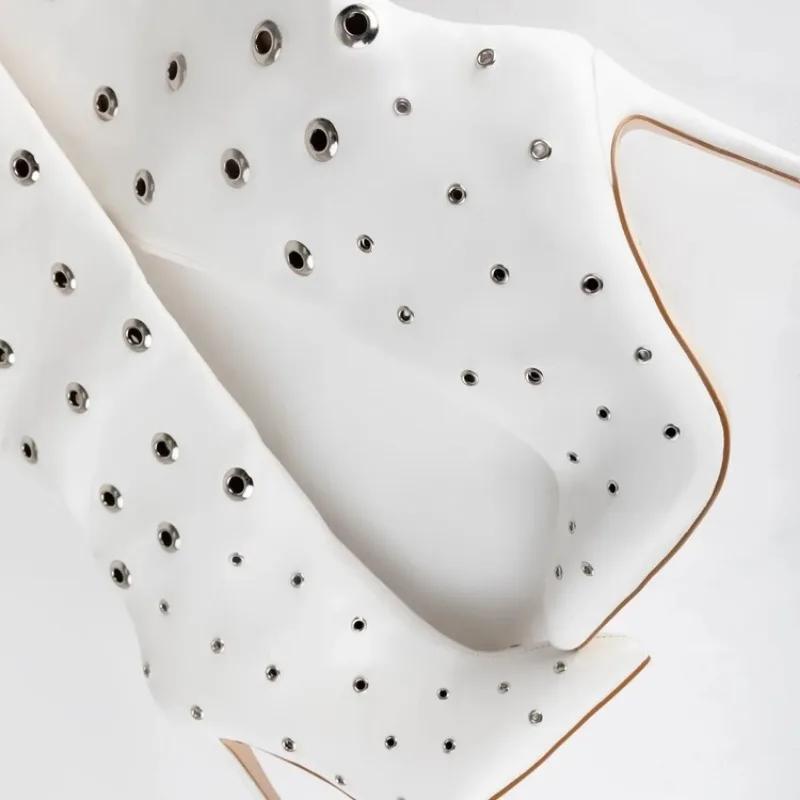 Modă Modă Rotund Decupat Toc Subțire 10cm Cizme Lungi Toamnă Iarnă Femei Tub de Oțel Dans Vârf Ascuțit Culoare Solidă Botină 36-4