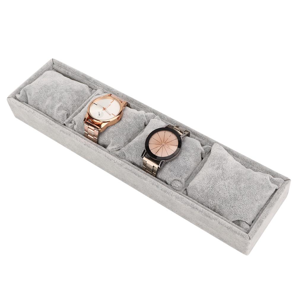 Gray Watch Bracelet Display Tray 4 Grid Slots Holder with Pillows Jewelry Storage Organizer