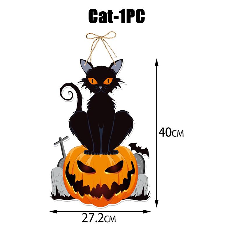 Halloween Ghost Black Cat Pumpkin Door Hanging Sign Decorations Happy Halloween Front Door Hanger Yard Wall Home Decor