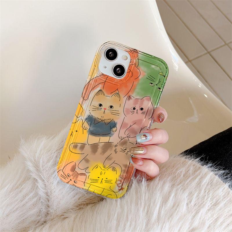 Oil painting cartoon kitten suitable for iphone17promax mobile phone case 16pro simple apple 14x couple 15