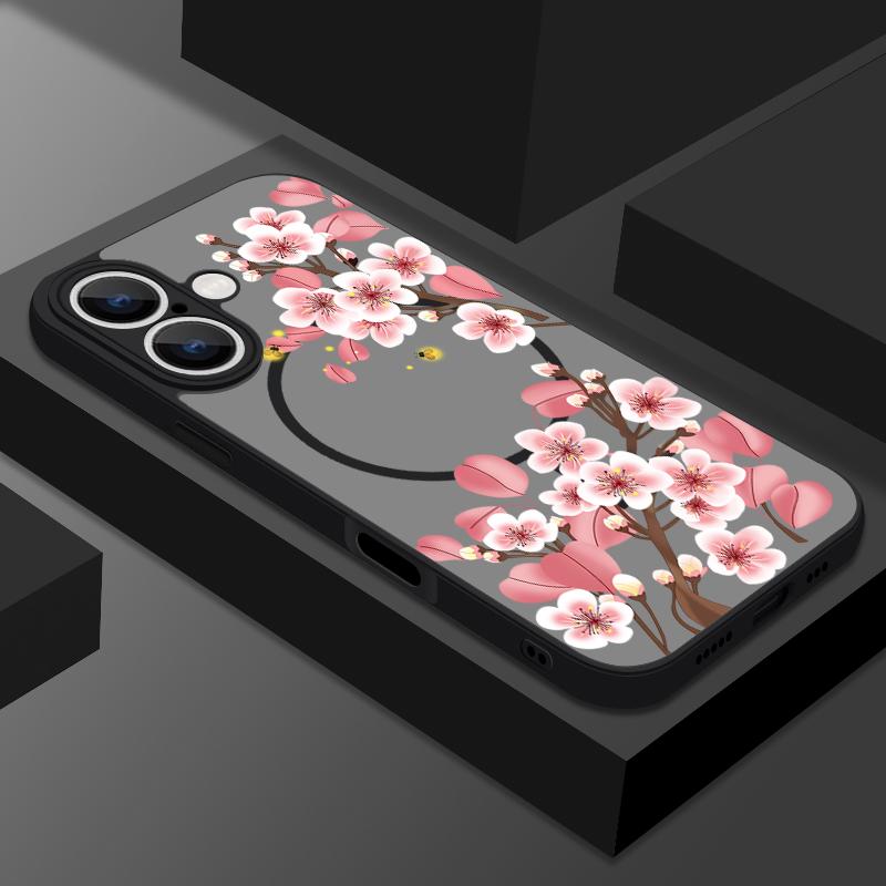 

Чехол с цветочным узором, беспроводная зарядка, магнитный, для iPhone 16E 16 Pro Max 15 Pro 14 13, для Magsafe, мягкий край, противоударный, матовый, прозрачный чехол для телефона iPhone 13