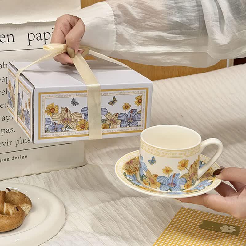 Ceramic Floral Mug and Saucer Gift Set
