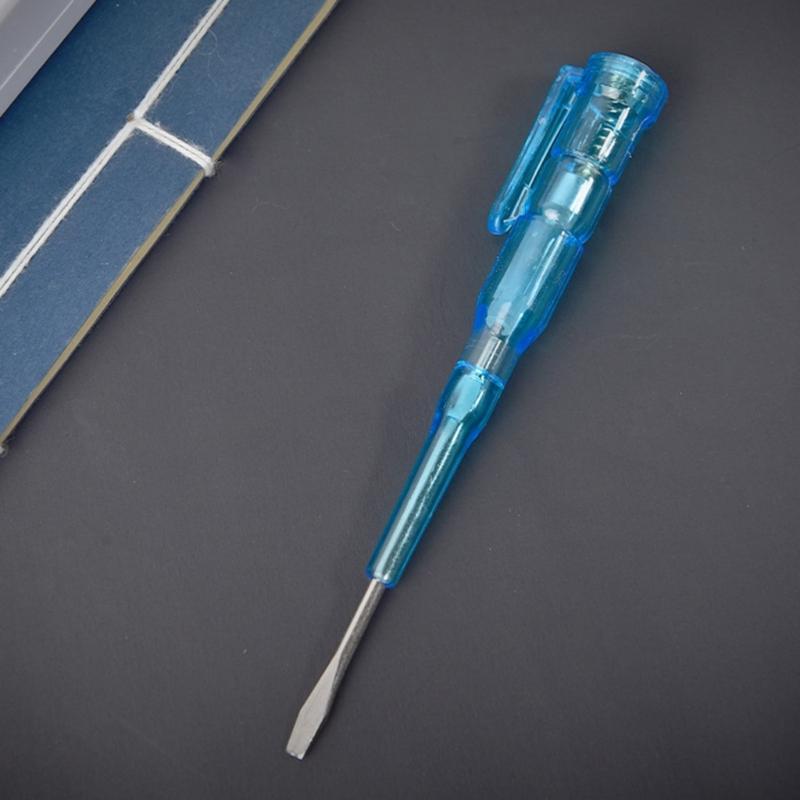 Blue Clear Flathead Voltage Tester Pen Measure 100-500V With Auto Test Function For Electricians Polarity Detection
