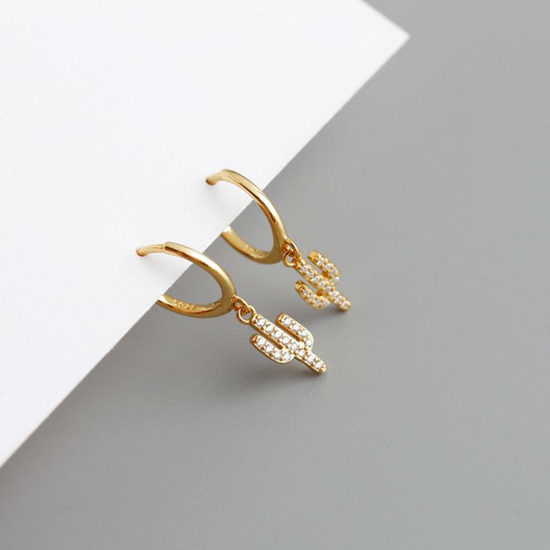 ANENJERY Micro Zircon Cactus pendentif boucles d'oreilles femme mignon Simple Trandy oreille bijoux