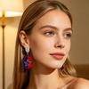 American USA Flag Earrings for Women Patriotic Red White Blue Cubic Zircon Dangle Drop Earrings, 4th of July Independence Day