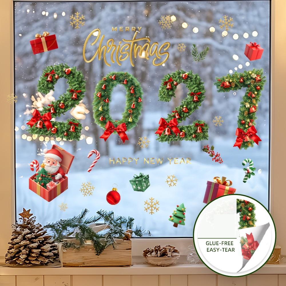 Christmas Window Sticker Merry Christmas Decorations For Home 2027 Cristmas Ornament Xmas Navidad Natal Gifts New Year 2026