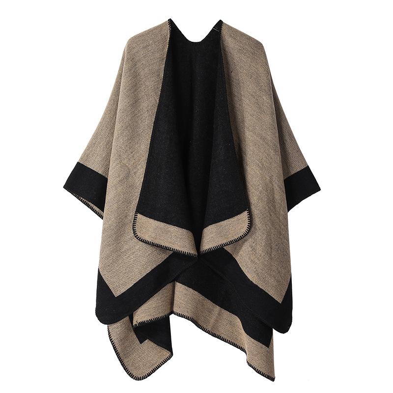 Solid Color Striped Shawl Cardigan: Warm, Versatile Imitation Cashmere Scarf for Autumn and Winter