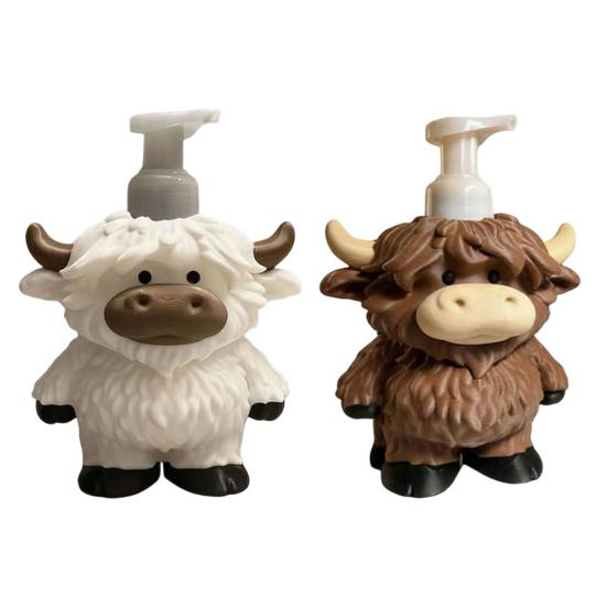 Seifenspender Highland Kuh Figur Handgefertigtes Design Seifenpumpe Auslaufsicher Badezimmer Küche Lotion Flasche