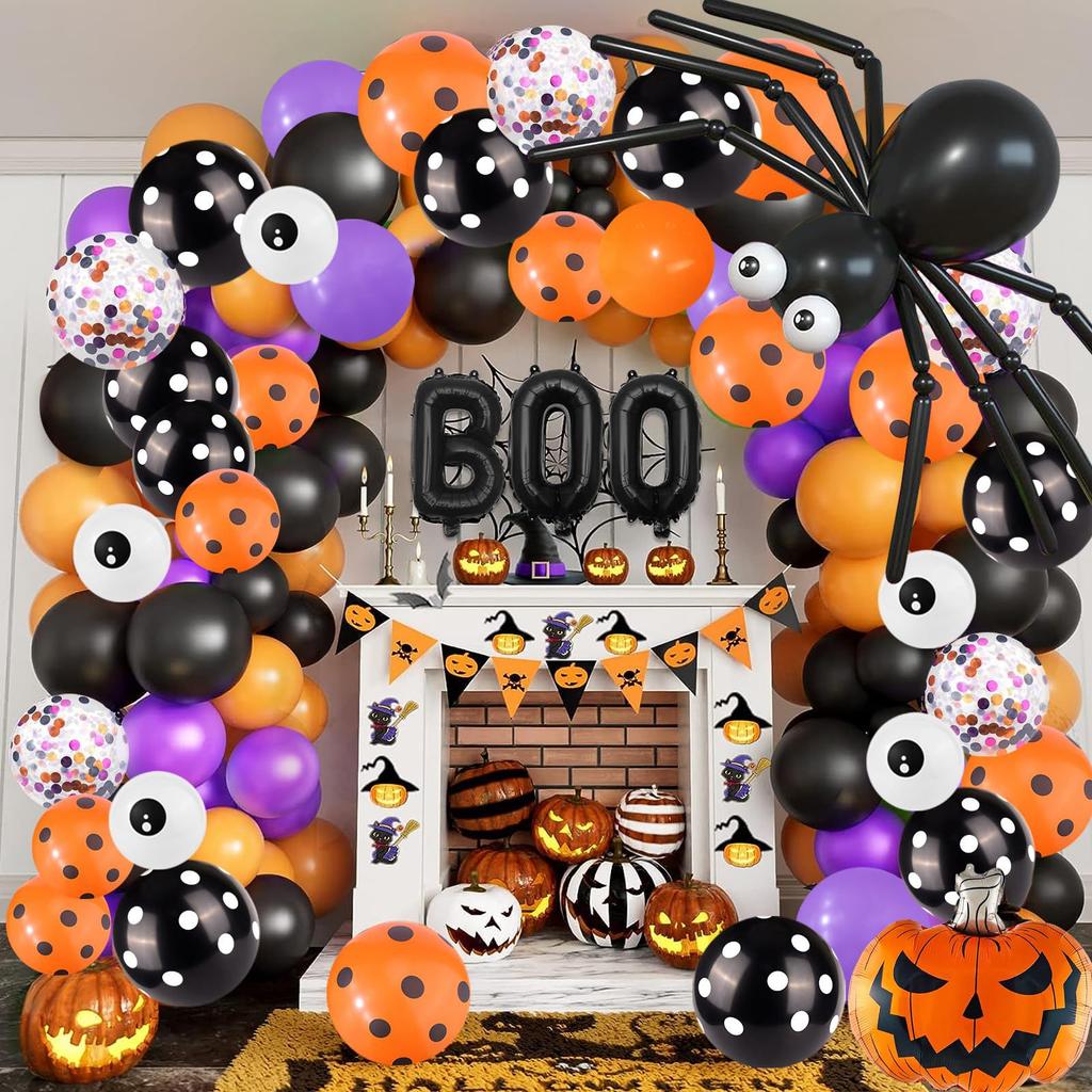 124 pcs Halloween Balloon Black Skull Pumpkin Bat Sticker Birthday Decoration Scene Arrangement Arch Balloon Set