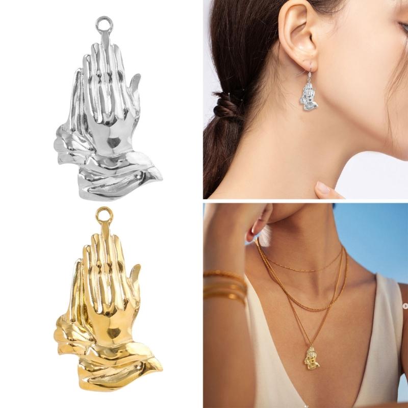 3Pcs Stainless Steel Faith Charm Praying Hand Pendants for Necklaces Bracelets Earrings Jewelry Making Accessories