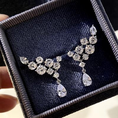 Super Flash Zircone Platine Ailes Boucles d'oreilles Goutte d'eau Pour Femmes, Boucles d'oreilles Luxe Dîner Fête Pleines de Diamants