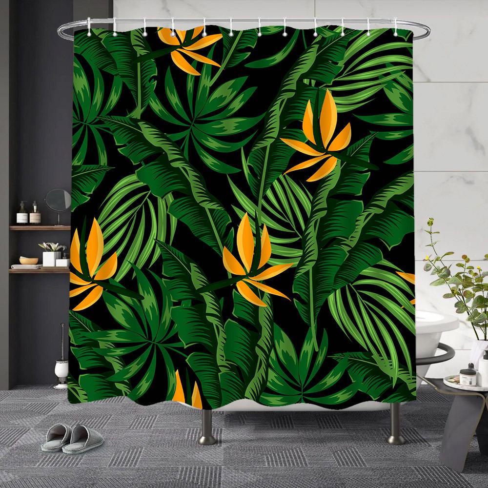 

Tropical Leaf Shower Curtain - High-Definition Print, Vibrant Tropical Plant Leaves, Countryside Style, 12 Hooks Included W90XH180cm