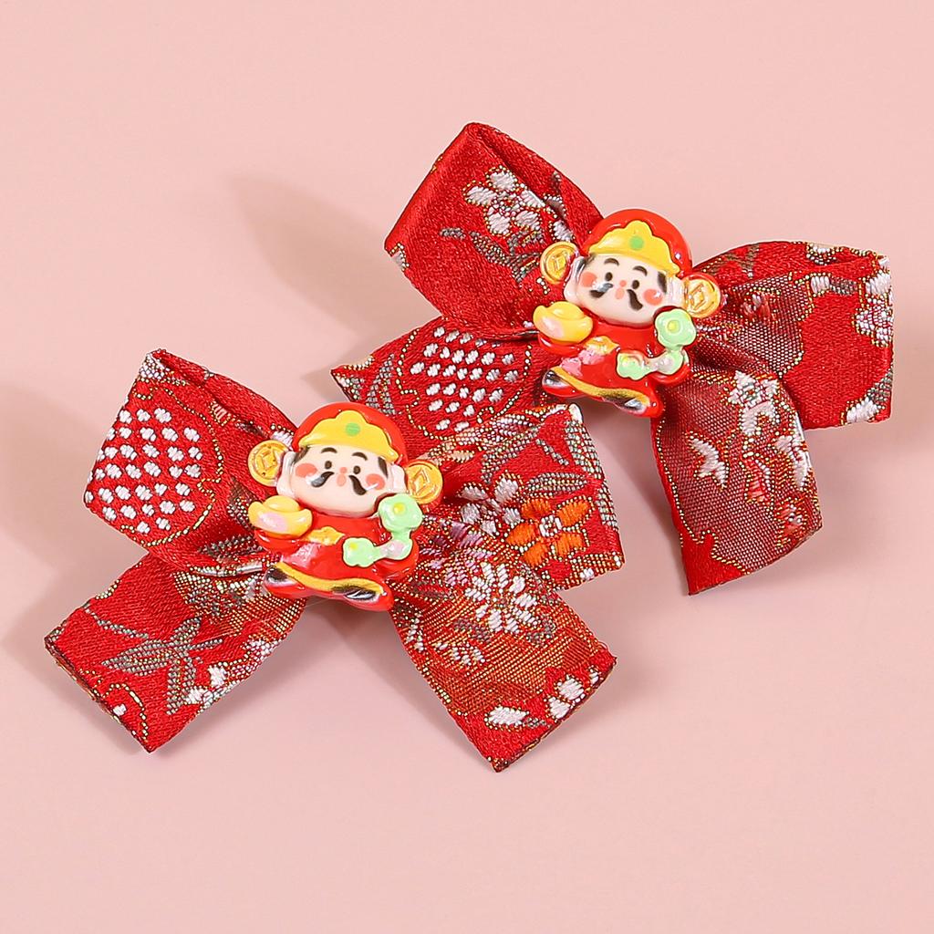 2pcs Chinese New Year Hair Bows Hair Clips Children Kids Hair Clips Barrettes Girls New Year Party Hair Accessories Headwear