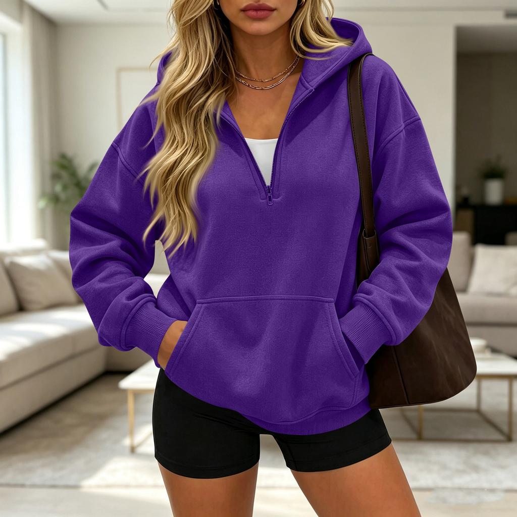 Women's Casual Half Zip Long Sleeve Hooded Sweatshirt for Daily Wear