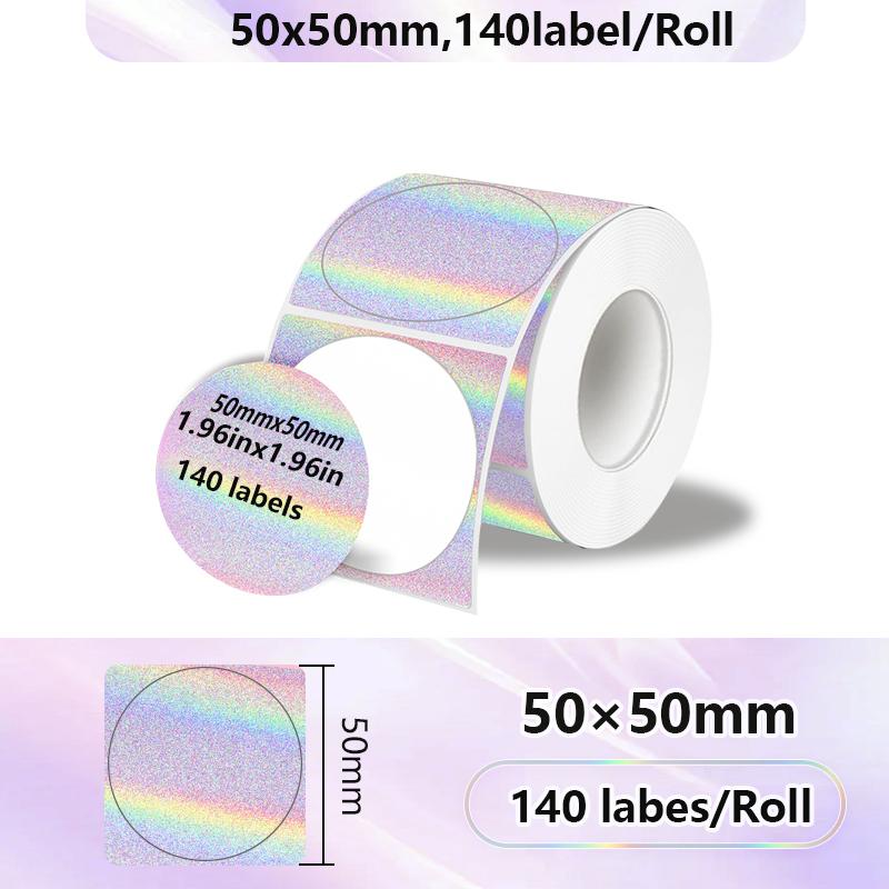 1PK New Holographic Laser Color Transparent Thermal Adhesive Label Roll Suit for Phomemo M110/M200/M120/M220 E210 P50 DETONG P1