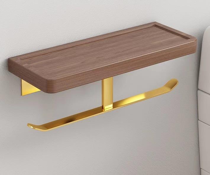 HeMu-Black Walnut Paper Towel Rack, Bathroom Shelf, Toilet Paper Rack, Roll Paper Rack, Wall Hanging Wood