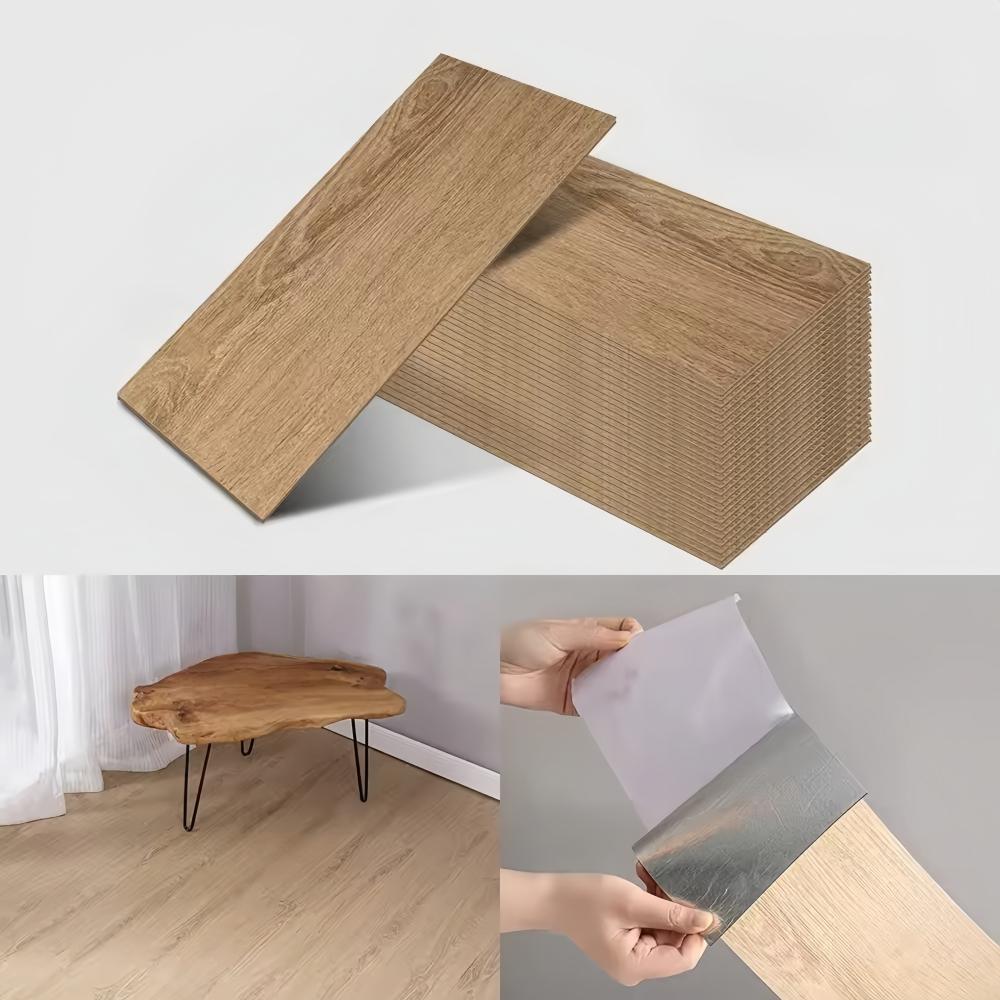 10pcs 40cmX15cm Wood Grain Strips Self-Adhesive Floor Stickers Wall Floor Stickers for Living Room Office Various Indoor Places