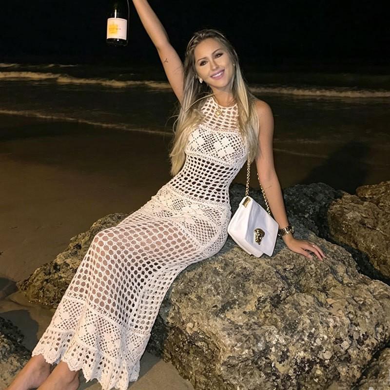Womens Beach Cover Up Knit Crochet Tank Dress Swimwear