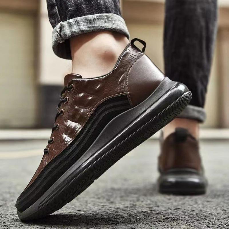 Fashion Men Leather Shoes Fashion Casual Sneakers Designer Brand Crocodile Vulcanize Shoes Lightweight Breathable Lace-up Plat Work Shoe
