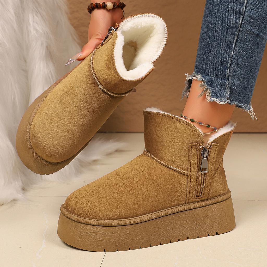 Side zipper snow boots women's winter 2025 new velvet thickened cotton shoes thick-soled warm Northeast cotton boots short