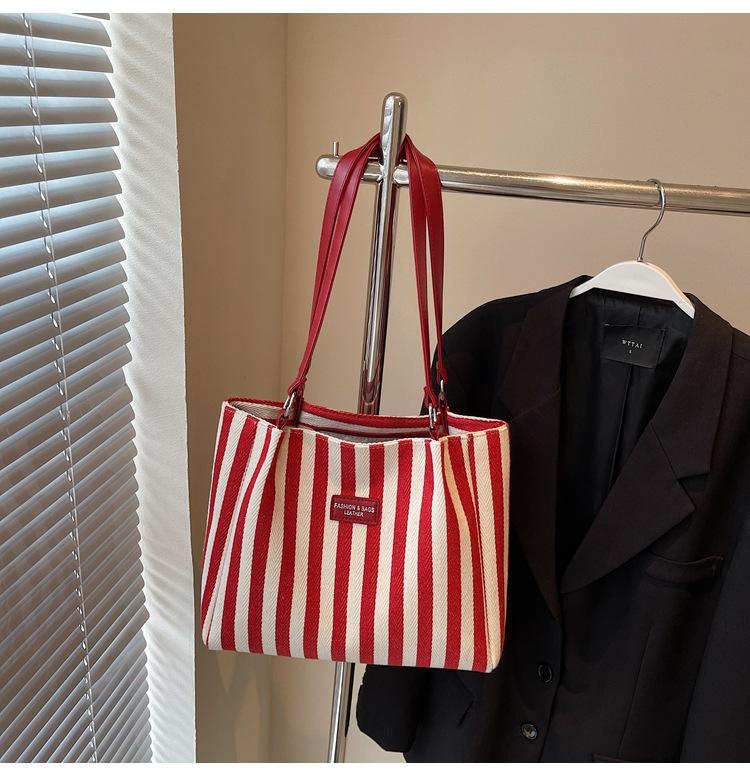Summer Tote Bags for Woman 2025 Stripe Designer Shoulder Shopper Storage Bag Women Casual Canvas Handbag