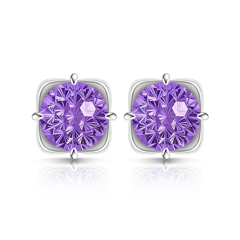 925 Sterling Silver Light Luxury Simple Crystal Zircon Square Round Bud Women's Earrings Birthday Party Anniversary Gift