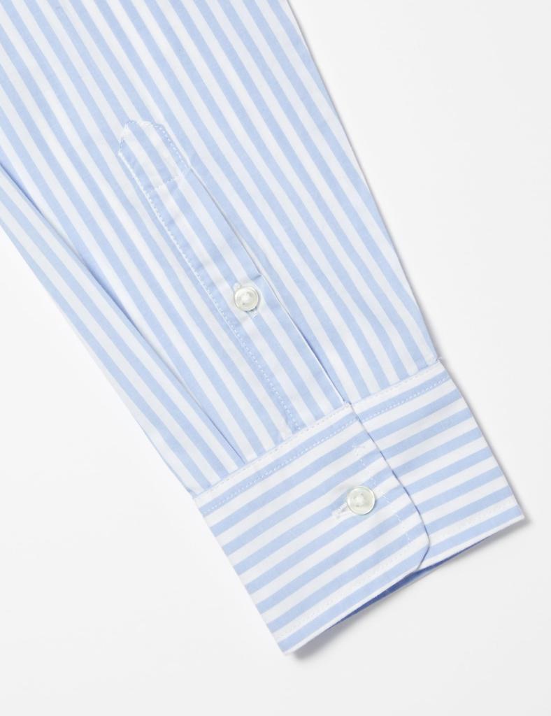 Amazon Essentials Women's Regular Fit Long Sleeve Poplin Shirt, French Blue with White Stripes, Size 2XL